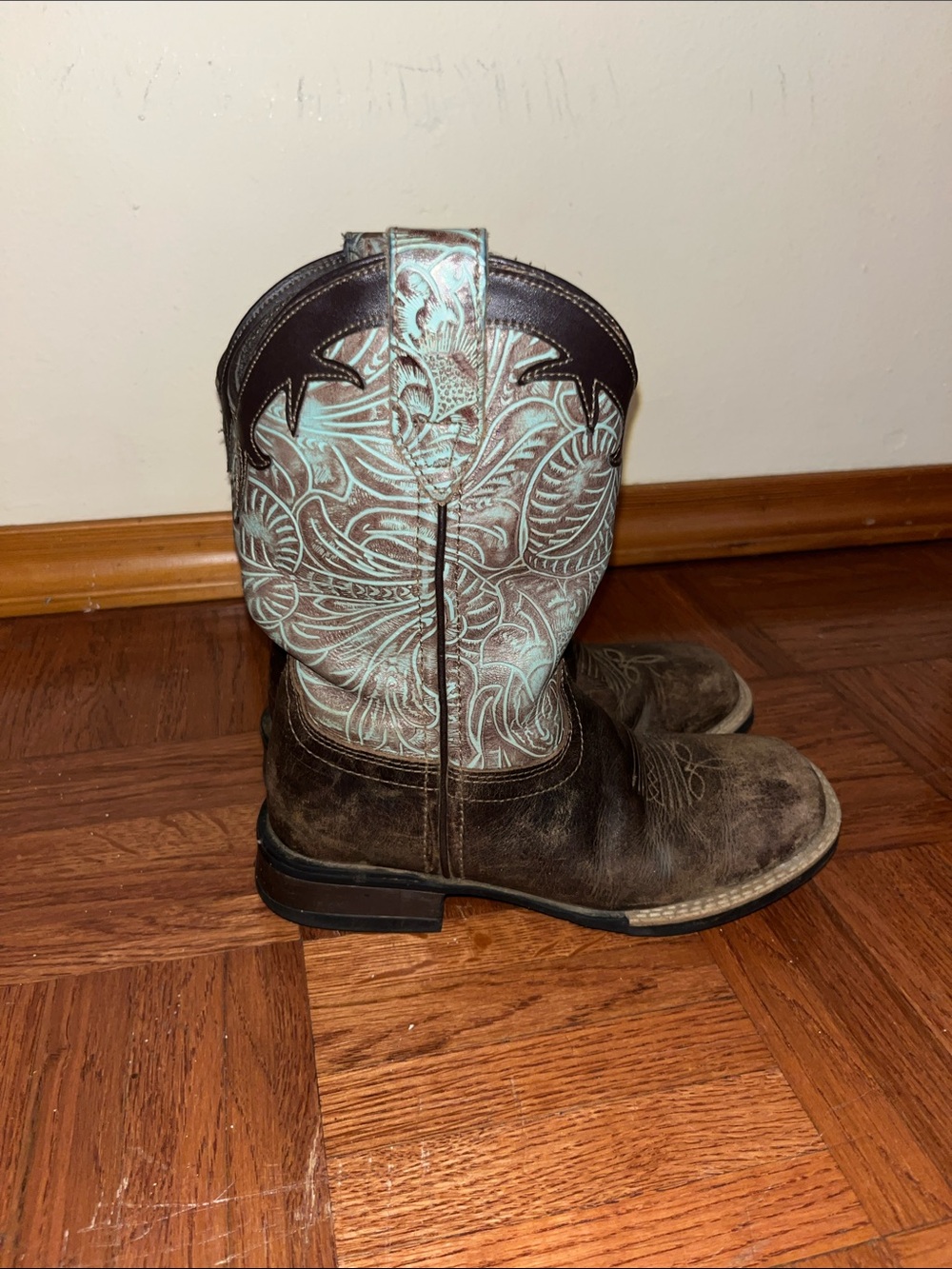 Roper Kids Brown and Turquoise Embroidered Western Boots